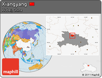 Political Location Map of Xiangyang, highlighted country, highlighted parent region