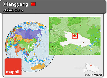 Political Location Map of Xiangyang, highlighted parent region