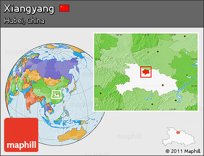 Political Location Map of Xiangyang, highlighted parent region
