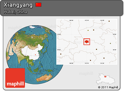 Satellite Location Map of Xiangyang, highlighted country