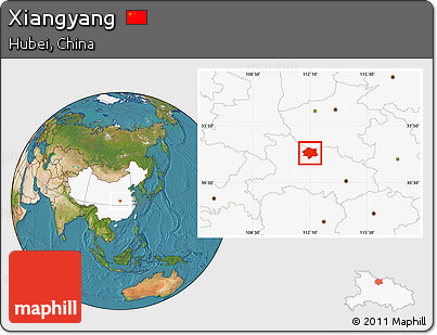 Satellite Location Map of Xiangyang, highlighted country