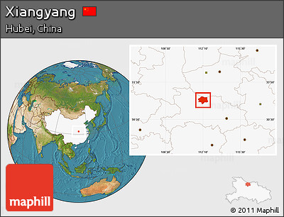 Satellite Location Map of Xiangyang, highlighted country