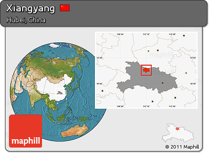 Satellite Location Map of Xiangyang, highlighted country, highlighted parent region