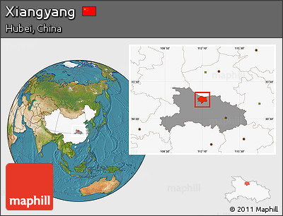 Satellite Location Map of Xiangyang, highlighted country, highlighted parent region