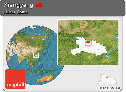 Satellite Location Map of Xiangyang, highlighted parent region