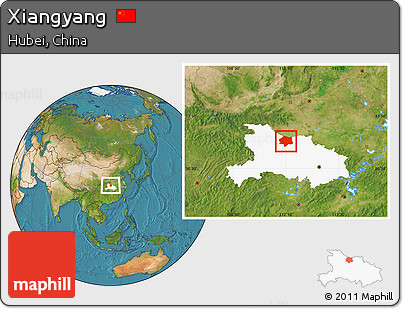 Satellite Location Map of Xiangyang, highlighted parent region