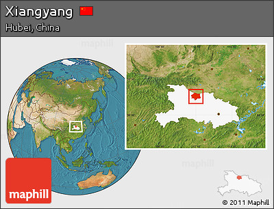 Satellite Location Map of Xiangyang, highlighted parent region