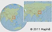 Savanna Style Location Map of Xiangyang, within the entire country, hill shading