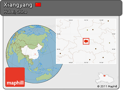 Savanna Style Location Map of Xiangyang, highlighted country