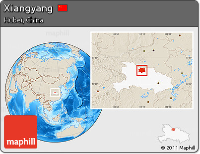 Shaded Relief Location Map of Xiangyang, highlighted parent region
