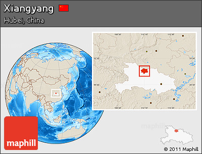 Shaded Relief Location Map of Xiangyang, highlighted parent region