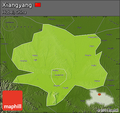Physical Map of Xiangyang, darken