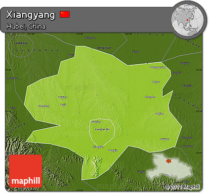 Physical Map of Xiangyang, darken