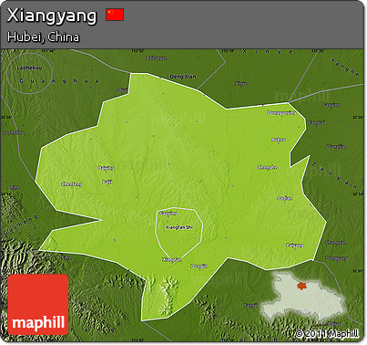 Physical Map of Xiangyang, darken