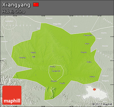 Physical Map of Xiangyang, lighten, semi-desaturated