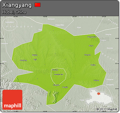 Physical Map of Xiangyang, lighten, semi-desaturated