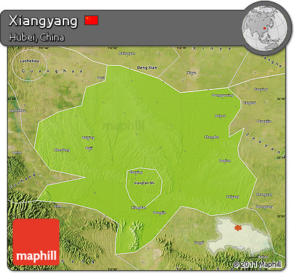 Physical Map of Xiangyang, satellite outside