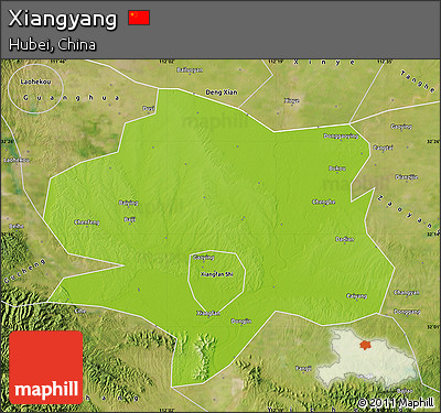 Physical Map of Xiangyang, satellite outside