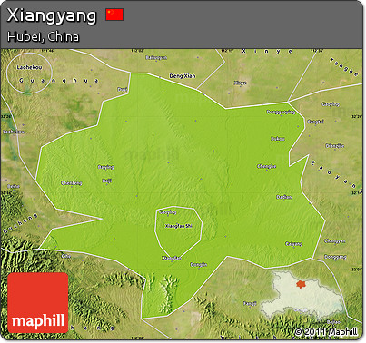 Physical Map of Xiangyang, satellite outside