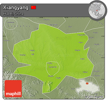 Physical Map of Xiangyang, semi-desaturated