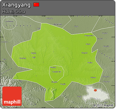 Physical Map of Xiangyang, semi-desaturated