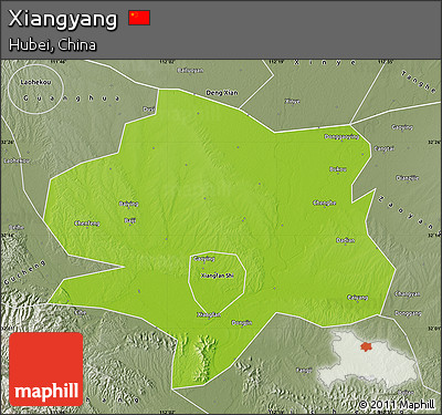 Physical Map of Xiangyang, semi-desaturated