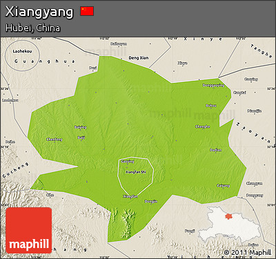 Physical Map of Xiangyang, shaded relief outside