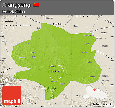 Physical Map of Xiangyang, shaded relief outside