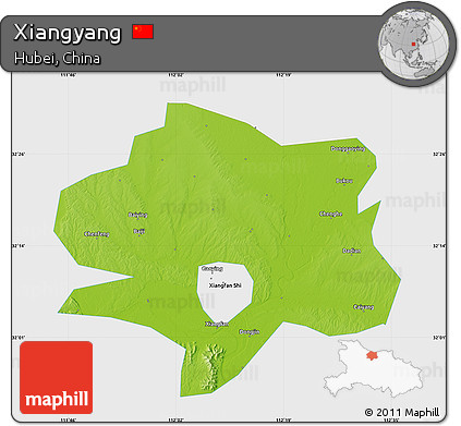 Physical Map of Xiangyang, single color outside