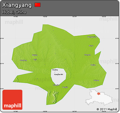 Physical Map of Xiangyang, single color outside