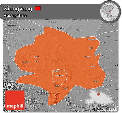 Political Map of Xiangyang, desaturated