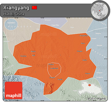 Political Map of Xiangyang, lighten, semi-desaturated