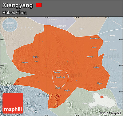 Political Map of Xiangyang, lighten, semi-desaturated