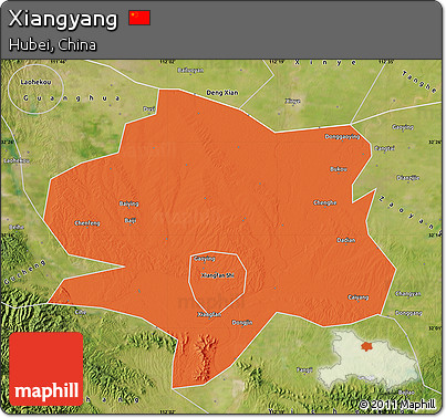 Political Map of Xiangyang, satellite outside
