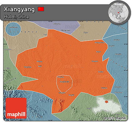 Political Map of Xiangyang, semi-desaturated