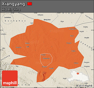 Political Map of Xiangyang, shaded relief outside