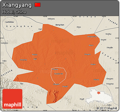 Political Map of Xiangyang, shaded relief outside