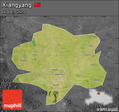 Satellite Map of Xiangyang, darken, desaturated