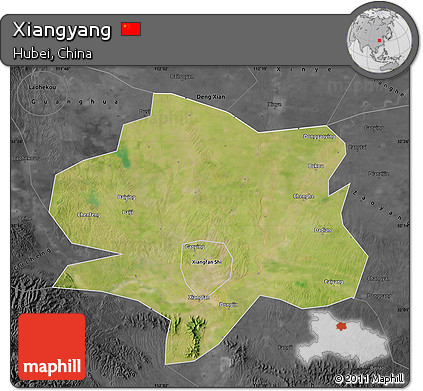Satellite Map of Xiangyang, darken, desaturated