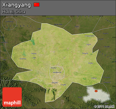 Satellite Map of Xiangyang, darken