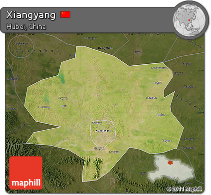 Satellite Map of Xiangyang, darken