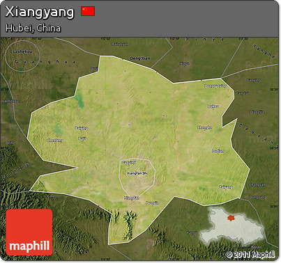 Satellite Map of Xiangyang, darken