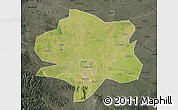 Satellite Map of Xiangyang, darken, semi-desaturated