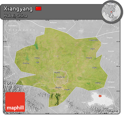 Satellite Map of Xiangyang, lighten, desaturated
