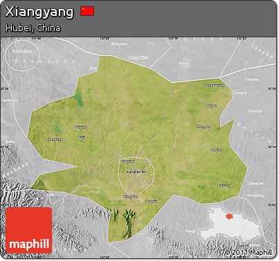 Satellite Map of Xiangyang, lighten, desaturated