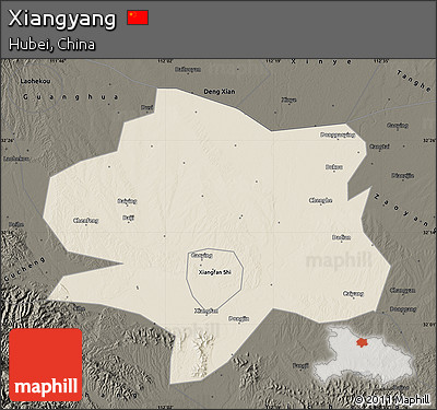 Shaded Relief Map of Xiangyang, darken