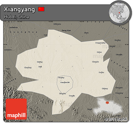 Shaded Relief Map of Xiangyang, darken