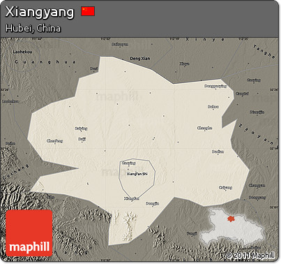Shaded Relief Map of Xiangyang, darken