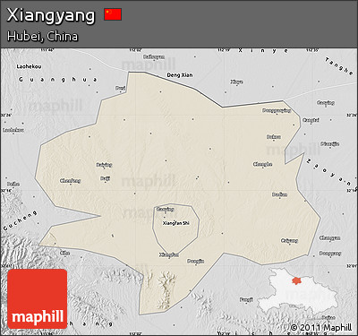 Shaded Relief Map of Xiangyang, desaturated