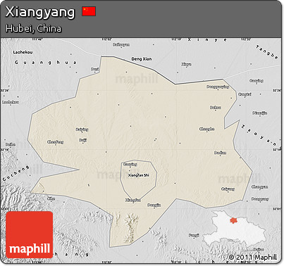 Shaded Relief Map of Xiangyang, desaturated